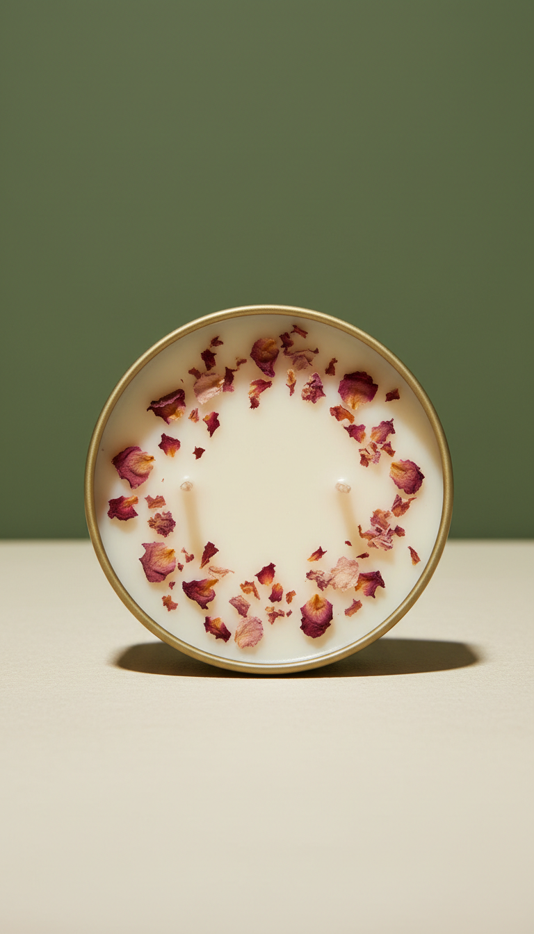 Rose & hearth tin candle with dried petals